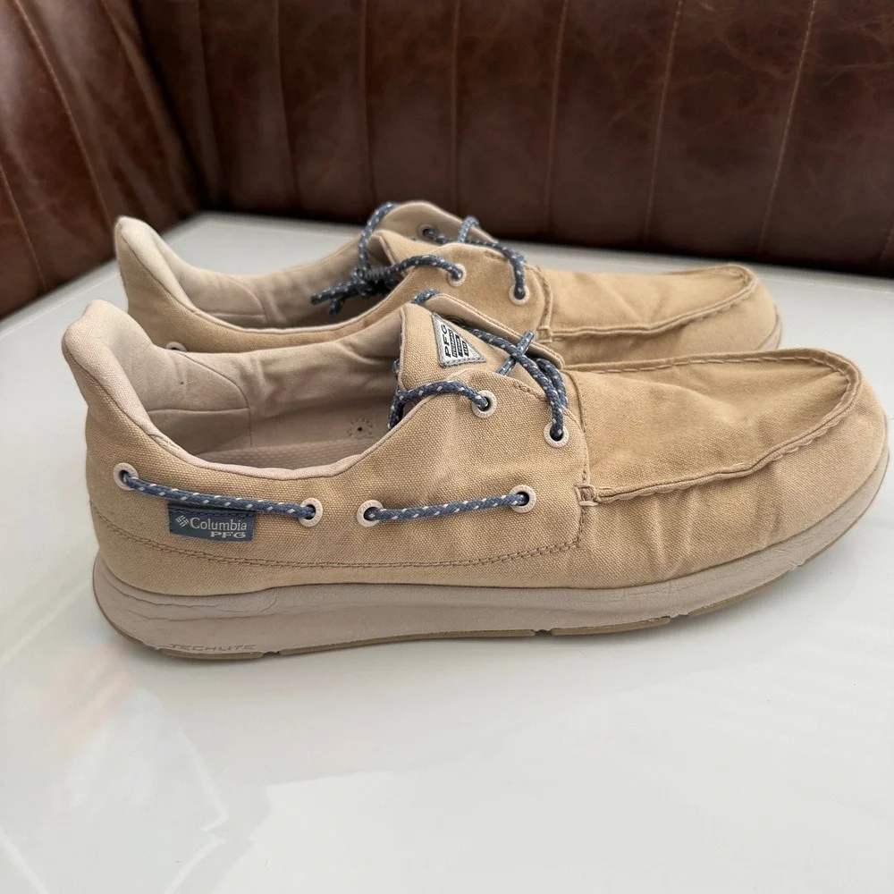 Columbia PFG‎ Boat Shoes Tan Canvas Lace Up Performance Fishing Gear Men Size 14